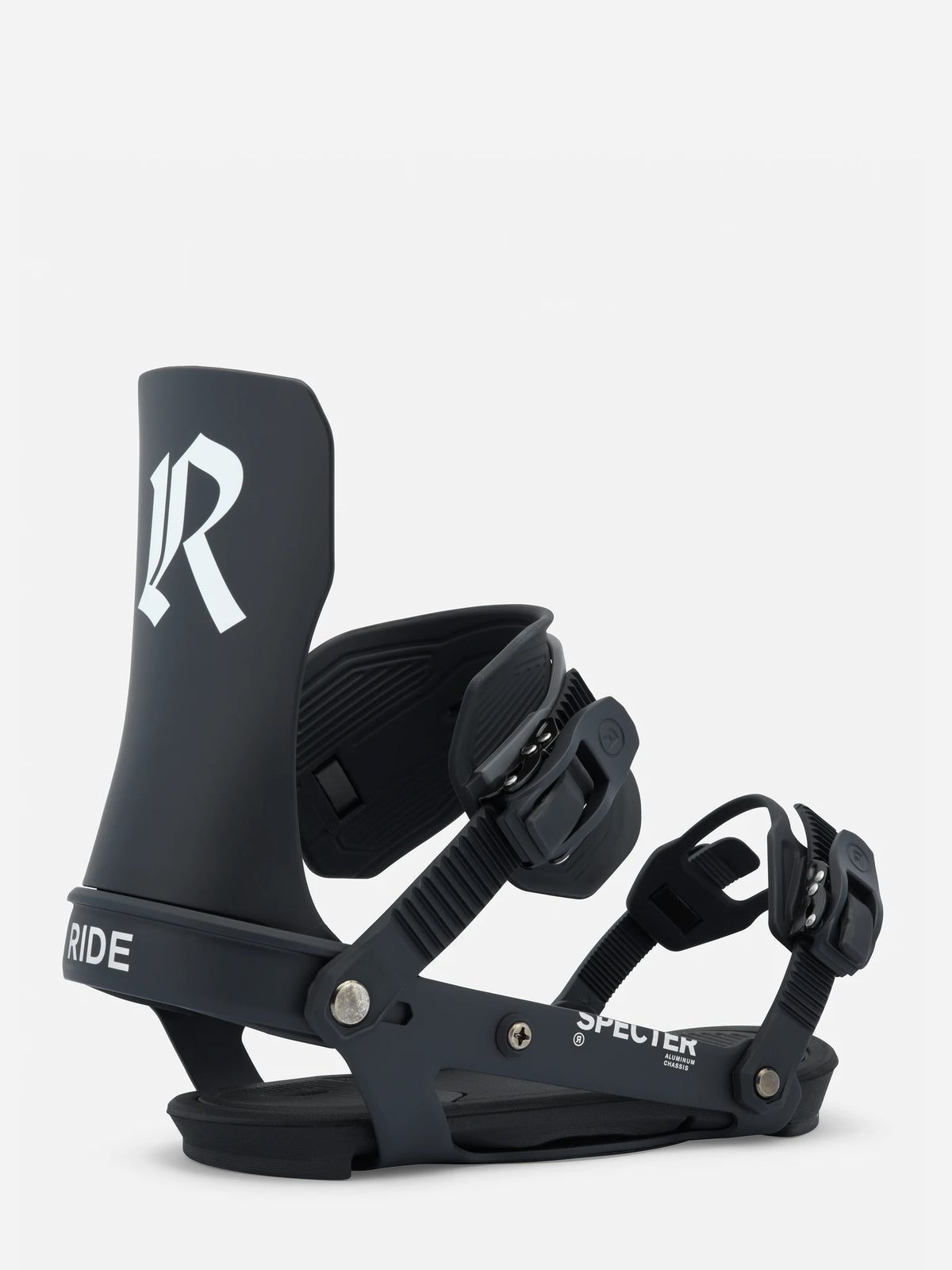 RIDE Specter Black 2027 snowboard bindings – three-quarter view