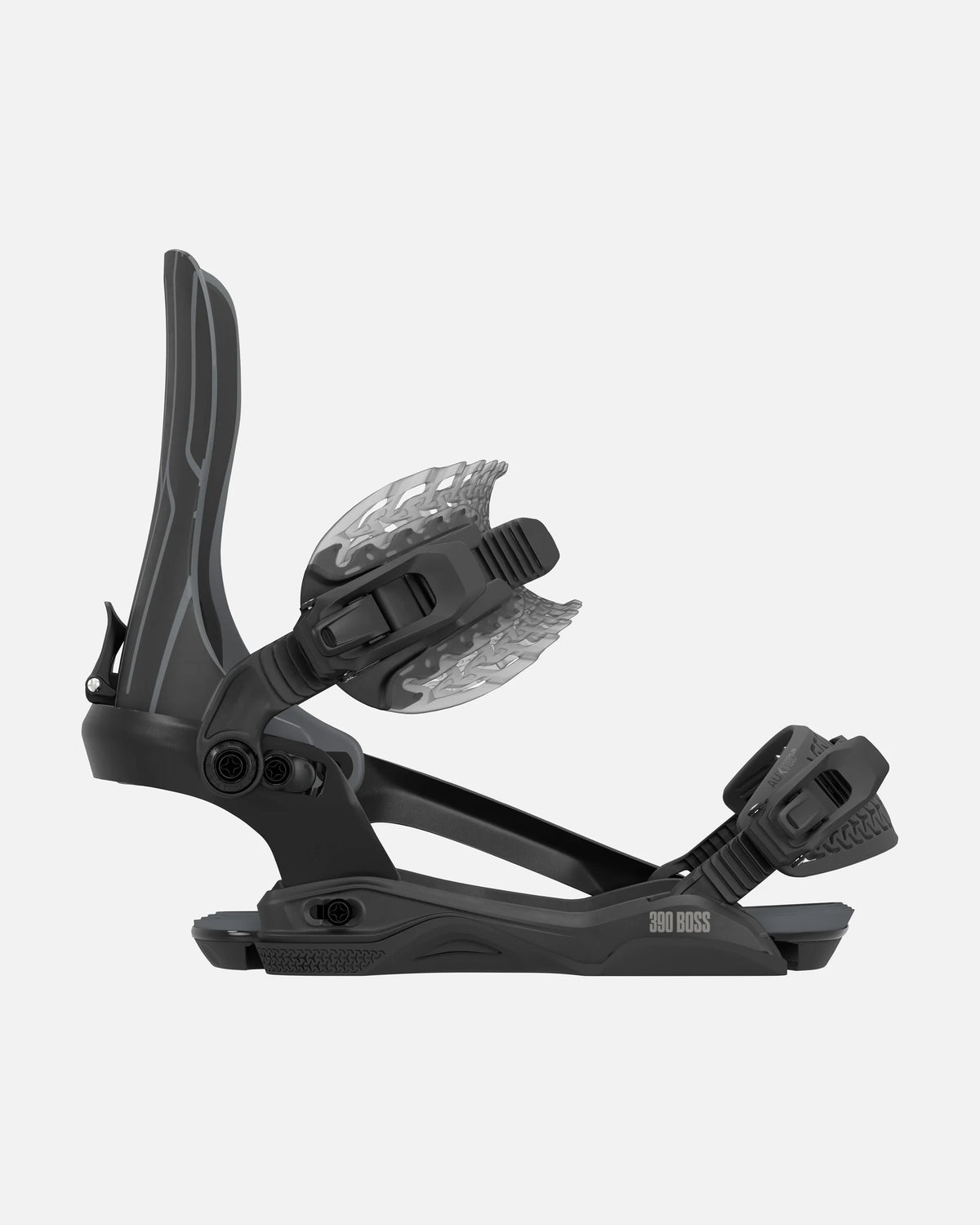 Rome 390 Boss AW black snowboard bindings, men’s hardgoods view