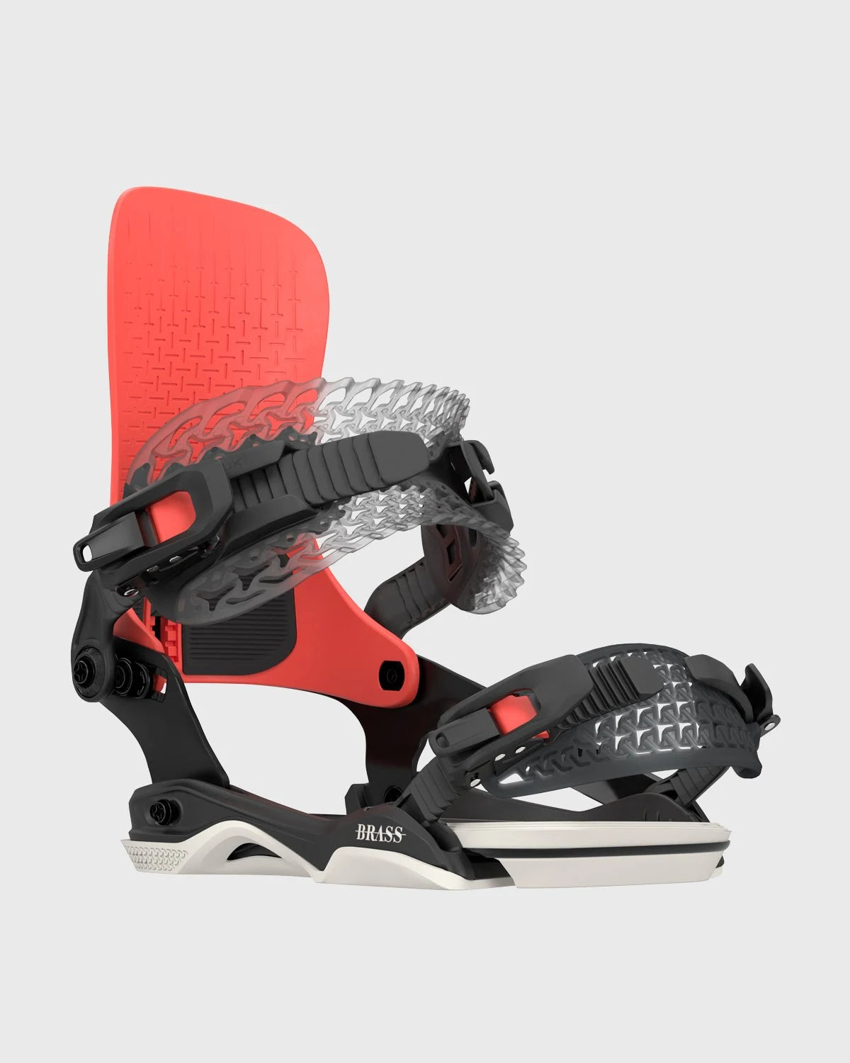Rome Brass AW women's snowboard bindings in Team colorway, side view