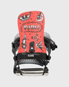 Rome Brass AW women’s snowboard bindings, Team model, shown from the side with ankle and toe straps