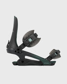 Rome Katana FW Pro snowboard bindings in black, showing highback, ankle straps, and baseplate