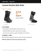 ThirtyTwo Lashed Double BOA Wide men's snowboard boots in black and gum with dual BOA lacing detail
