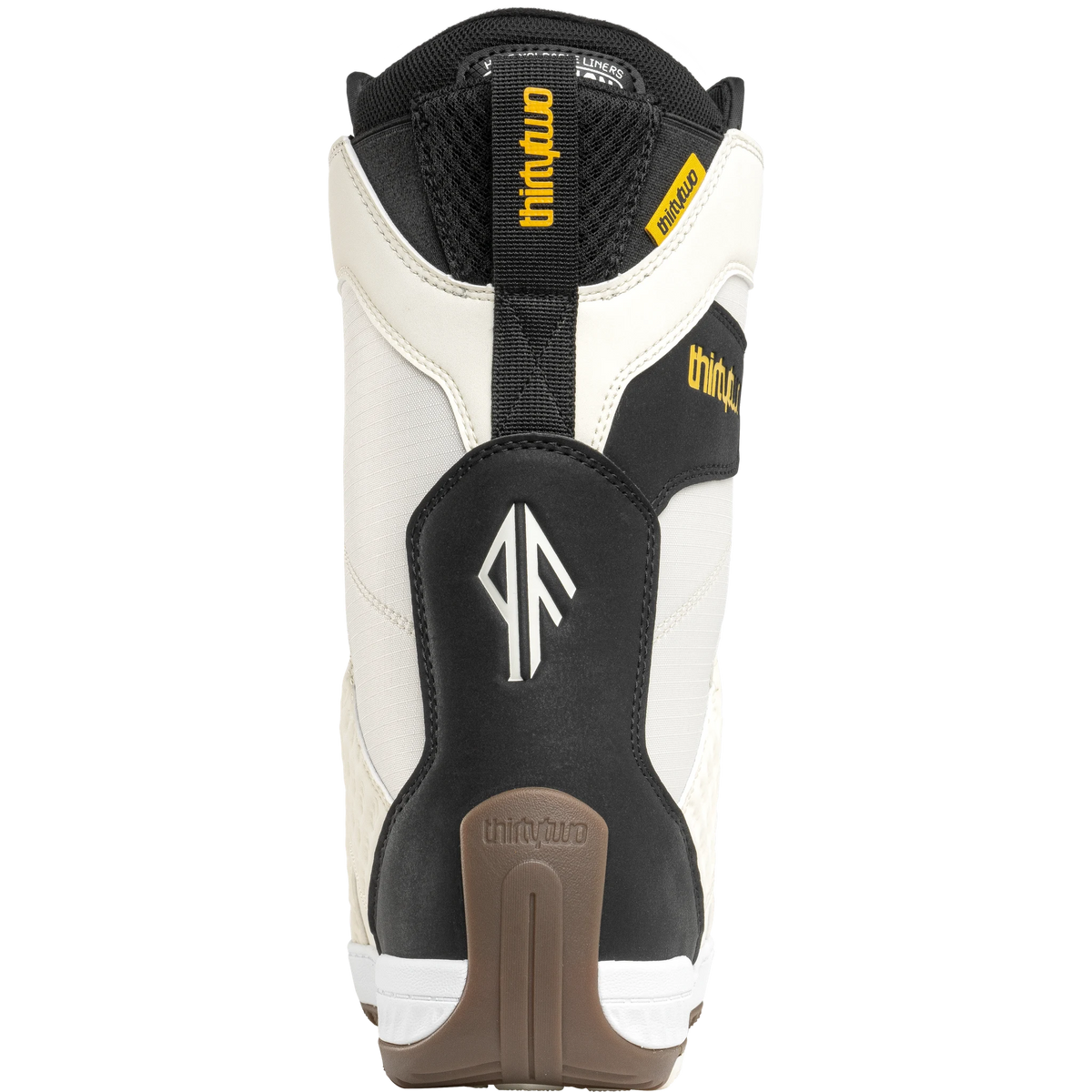 ThirtyTwo Lashed Fava men's snowboard boots in white, black, and yellow, side view