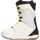 ThirtyTwo Lashed Fava snowboard boots in white, black, and yellow assigiinngits
