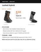 ThirtyTwo Lashed Hybrid snowboard boots in black and gum with detailed technical features