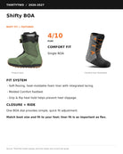 ThirtyTwo Shifty BOA snowboard boots in green with BOA lacing system and durable hardgoods construction