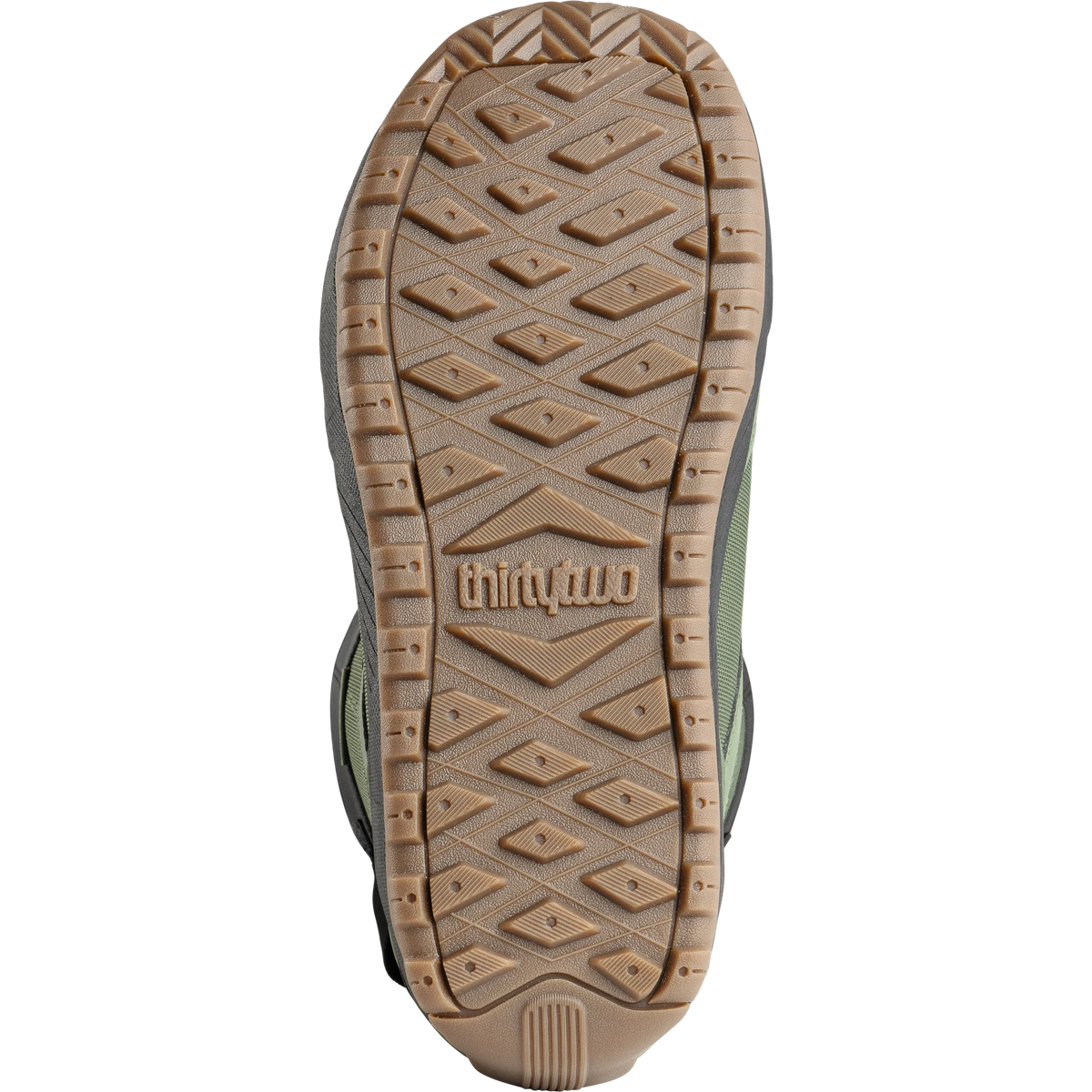 ThirtyTwo Shifty BOA snowboard boots in green, side view showing BOA lacing system and padded ankle support