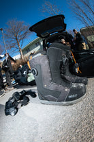 ThirtyTwo STW Double BOA x Public snowboard boots in black denim, lifestyle view