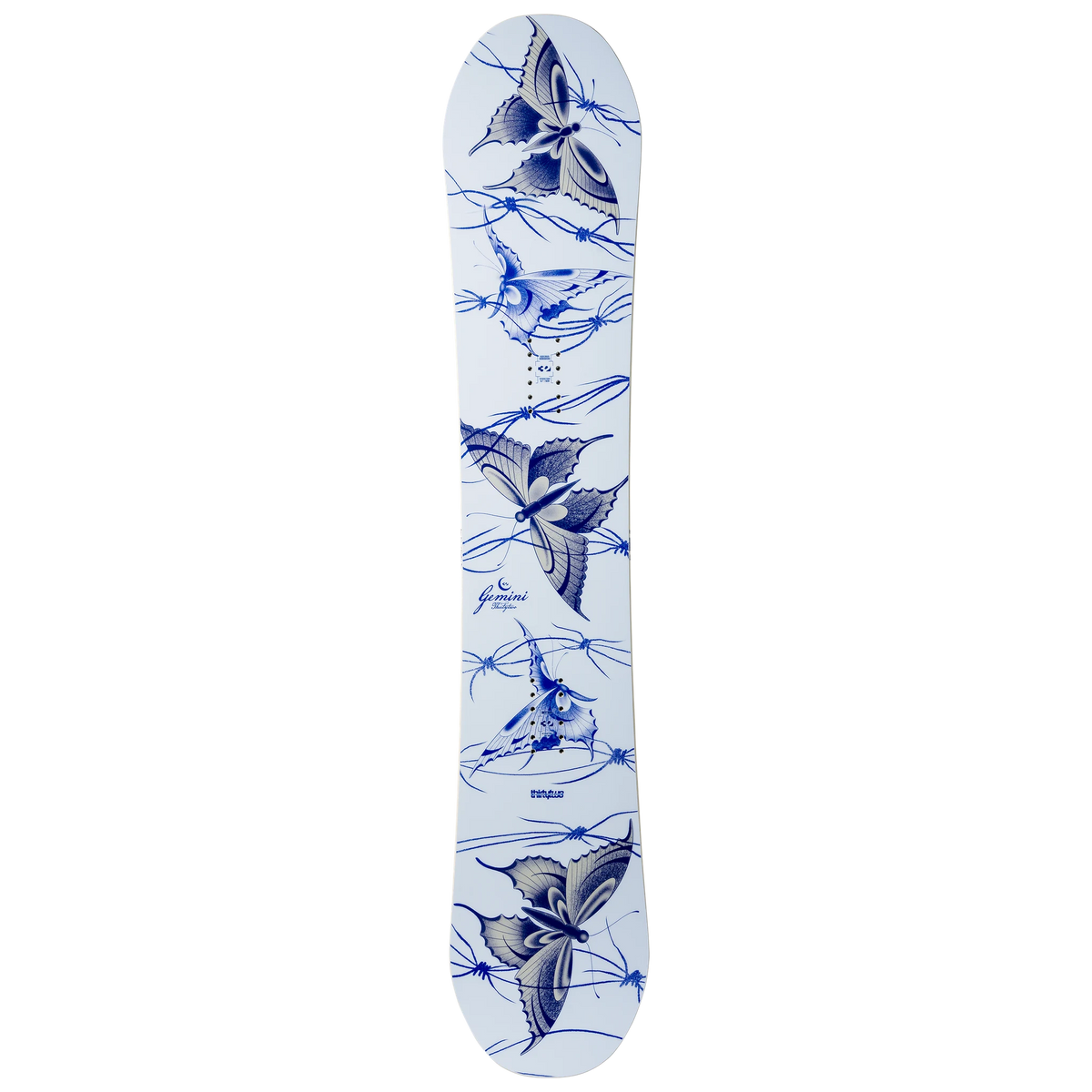 ThirtyTwo Women’s Gemini snowboard side view with graphic top sheet and directional shape