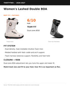 ThirtyTwo women’s Lashed Double BOA snowboard boots in pink, showing technical details