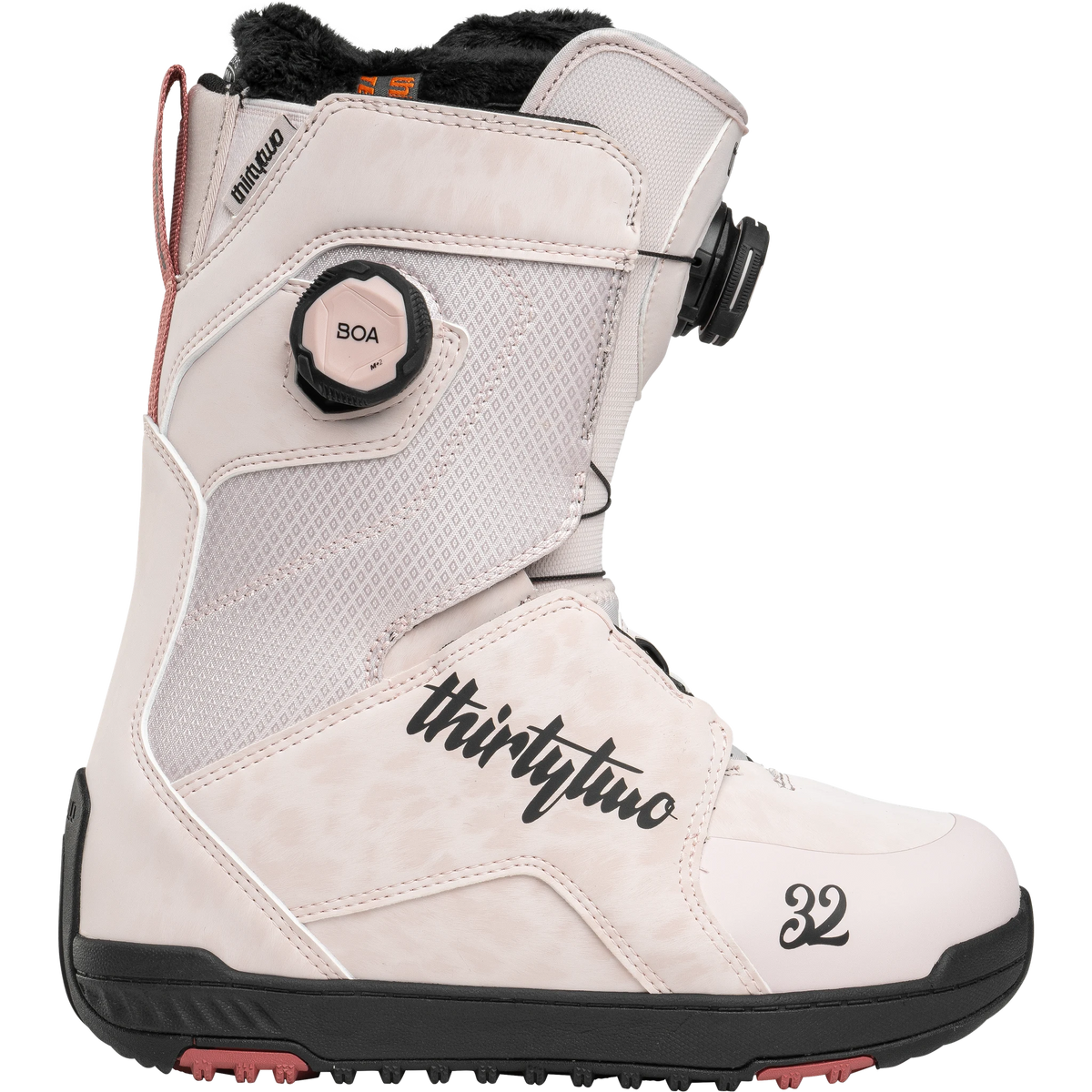 ThirtyTwo women's Lashed Double BOA snowboard boots in pink with dual BOA lacing system