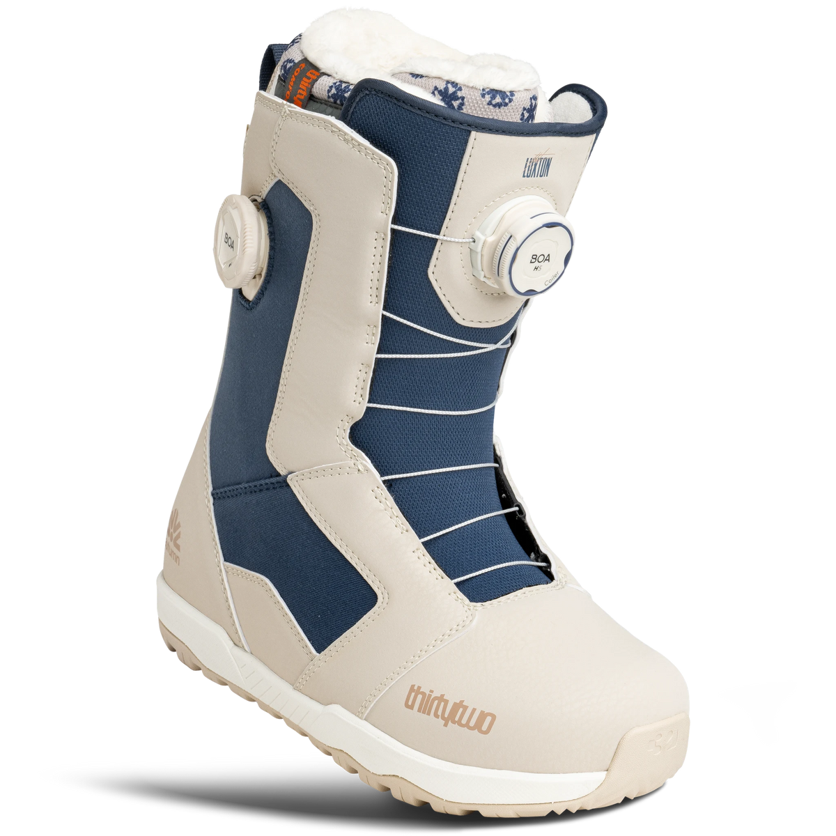 ThirtyTwo women's STW Double BOA x Autumn snowboard boots in tan and blue with dual BOA closure