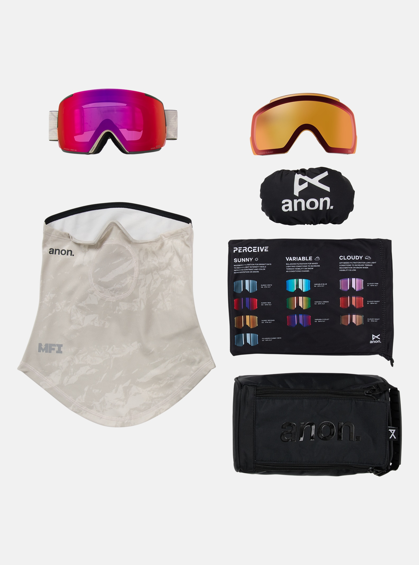 Anon M5 Flat Toric Goggles + Bonus Lens + MFI Face Mask - People Skate and Snowboard