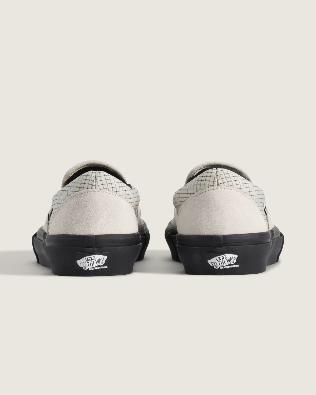 vans skate slip on ripstop turtledove white black heels