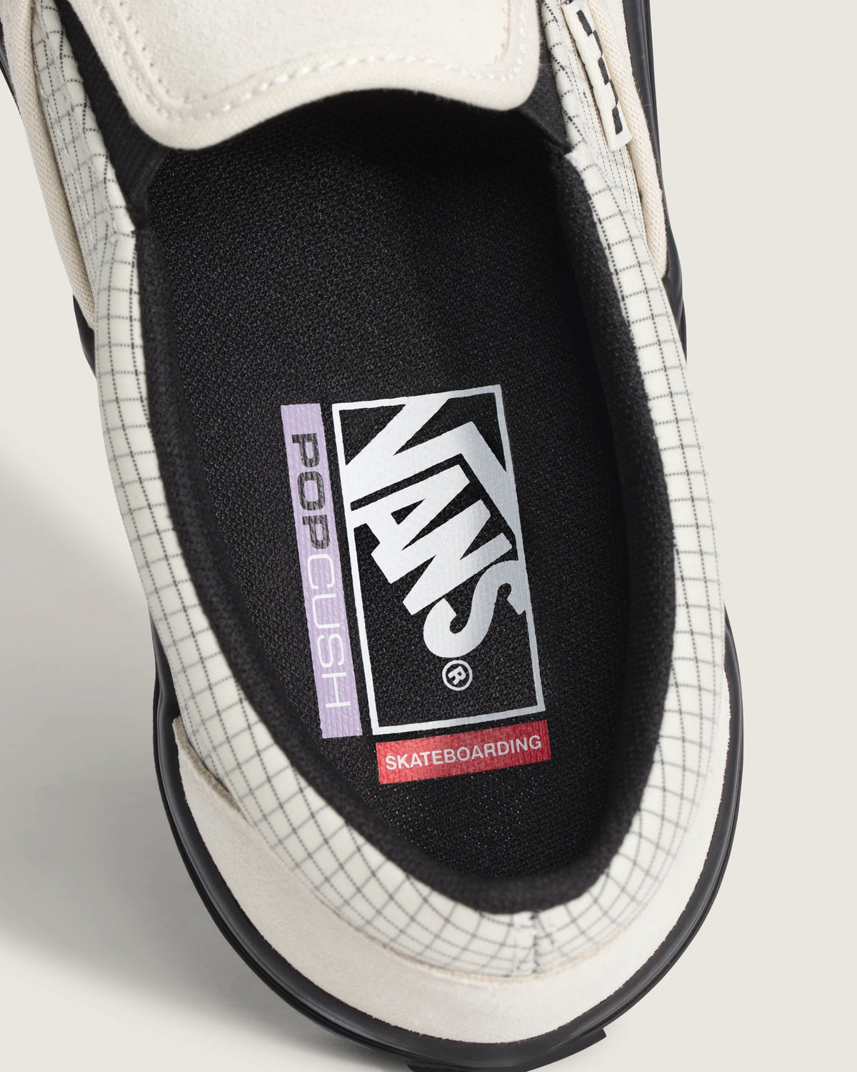 vans skate slip on ripstop turtledove white black insole detail