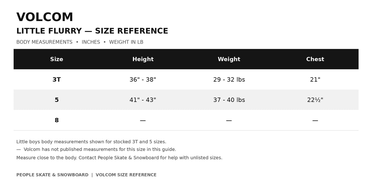 Volcom Little Flurry Kids' cheetah one-piece snowsuit size chart for 2027 snowwear