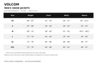 Volcom men's Enson insulated riding flannel size chart in black for snow jackets
