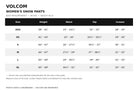 Volcom women’s Liftline 20K snow pants size chart in black for 2027 ski and snowboard apparel