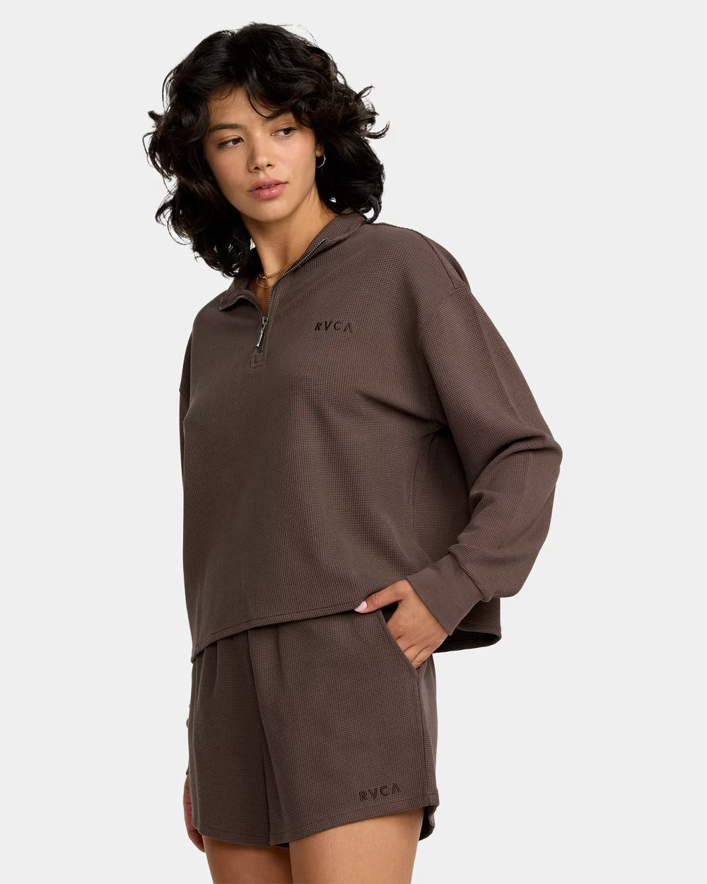 RVCA Womens Glory Waffle Long Sleeve Quarter Zip Shirt - People Skate and Snowboard